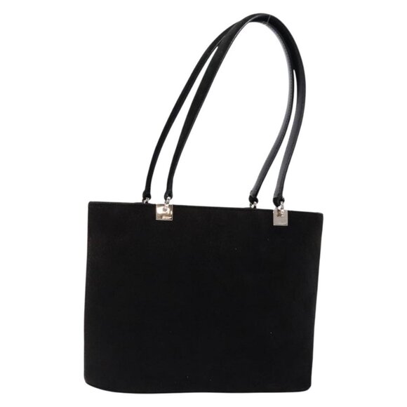 Salvatore Ferragamo Gancini Tote Bag Suede Black Silver Auth BA4406 - Picture 1 of 16